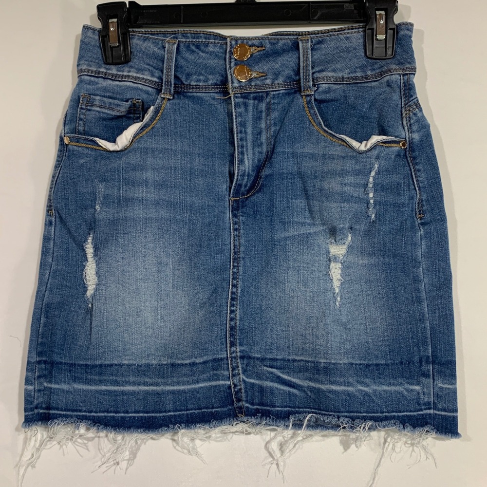 Select Denim Mini Skirt Distressed Frayed Hem Casual Cute Girls‎ Size M